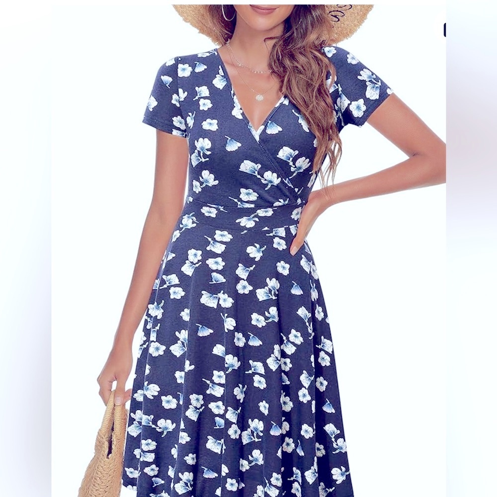 Women's Spring Dress 2024 Short Sleeve Unique Cross Wrap Casual Midi, 6X